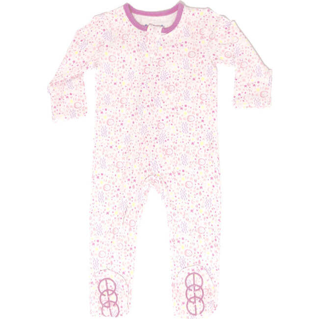 Classic Moon And Star Print Zipper Footie, Pink