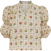Women's Anne Linen Blouse, Vintage Block Stamp - Blouses - 1 - thumbnail