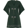 Women's Meredith Linen Dress, Green Forest and Lilac Embroidery - Dresses - 1 - thumbnail