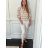 Women's Anne Linen Blouse, Vintage Block Stamp - Blouses - 2