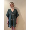 Women's Meredith Linen Dress, Green Forest and Lilac Embroidery - Dresses - 2