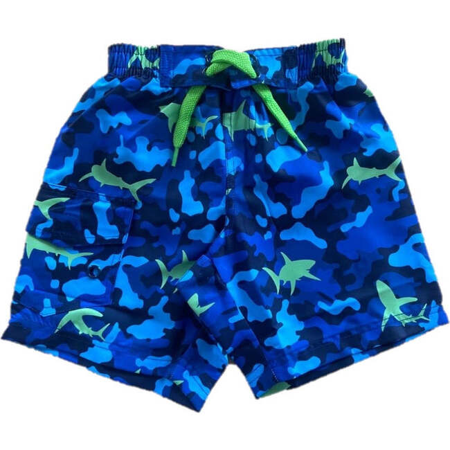Kids Swim Board Shorts Shark Camo, Navy - Swim Trunks - 1