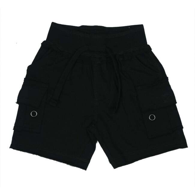 Kids Solid Cargo Shorts - Black - Shorts - 1