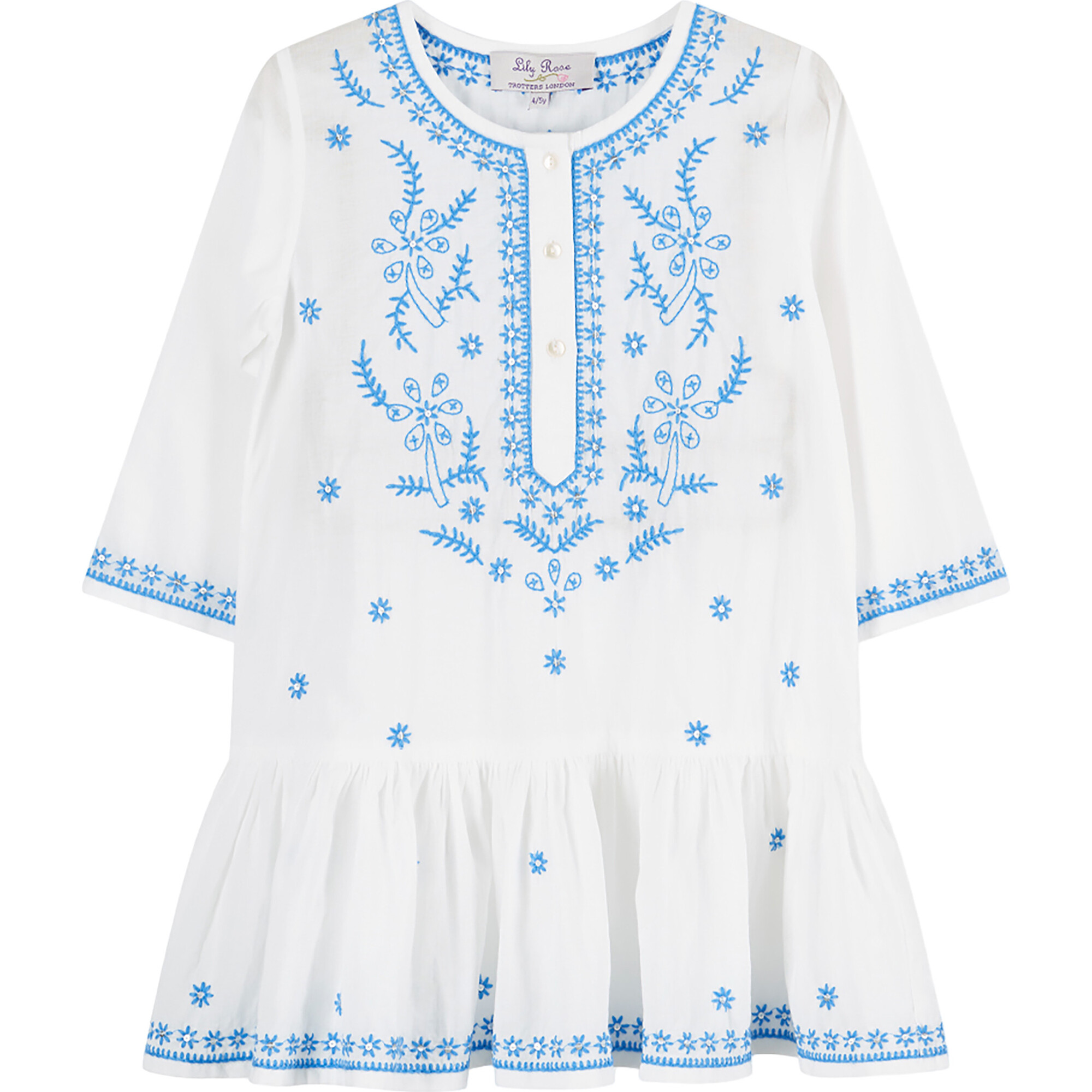 Embroidered Kaftan, White & Blue - Cover-Ups - 1