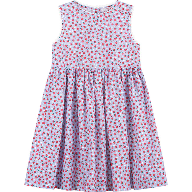 Adelina Strawberry Ric Rac Dress, Blue Strawberry - Dresses - 1