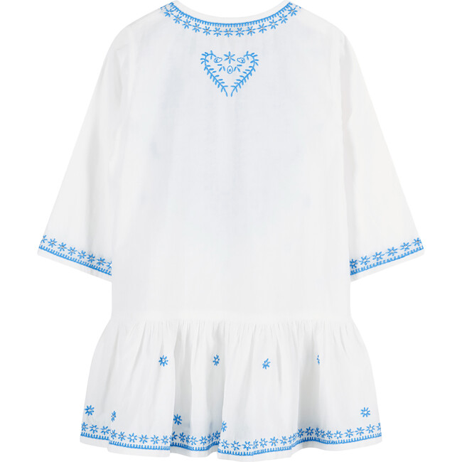 Embroidered Kaftan, White & Blue - Cover-Ups - 2