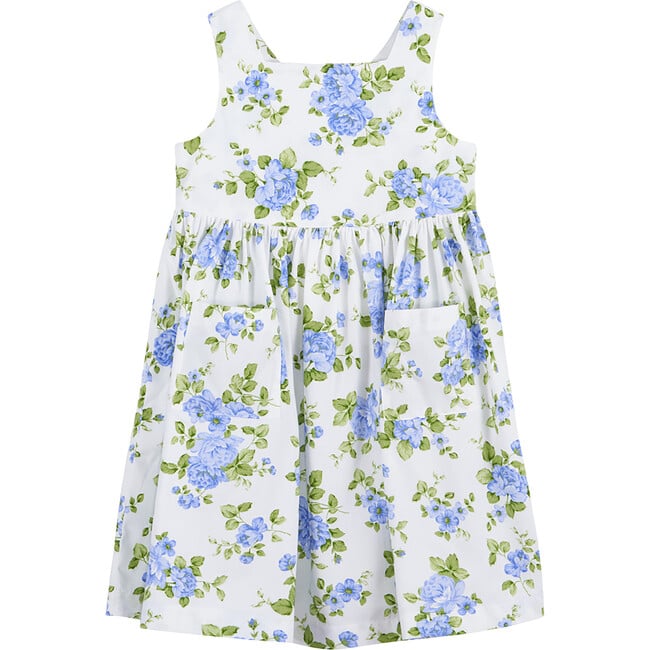 Adelina Vintage Rose Cross Back Dress, Cornflower Blue Rose - Dresses - 2