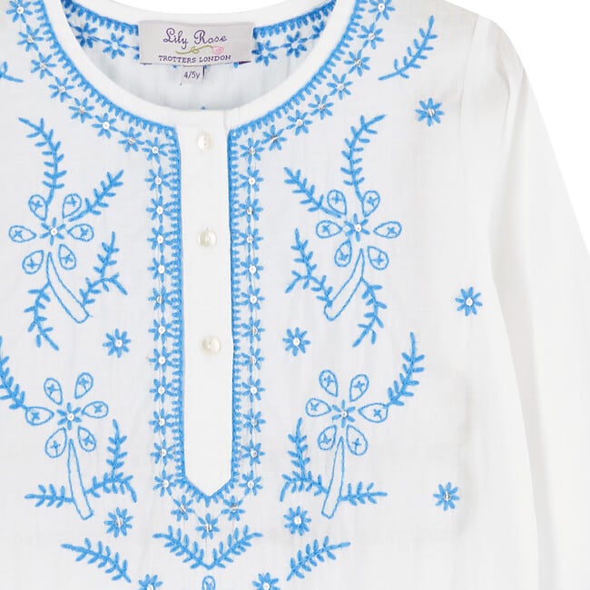 Embroidered Kaftan, White & Blue - Cover-Ups - 3