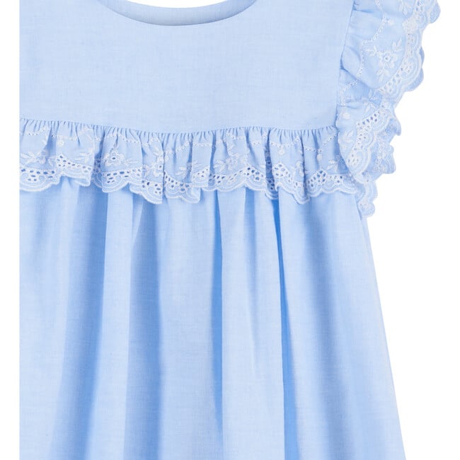 Embroidered Chambray Dress, Blue Chambray - Dresses - 3