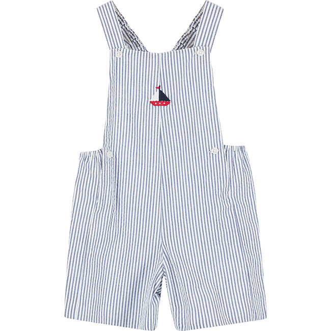 Little Alexander Sailboat Bib Shorts, Navy Stripe