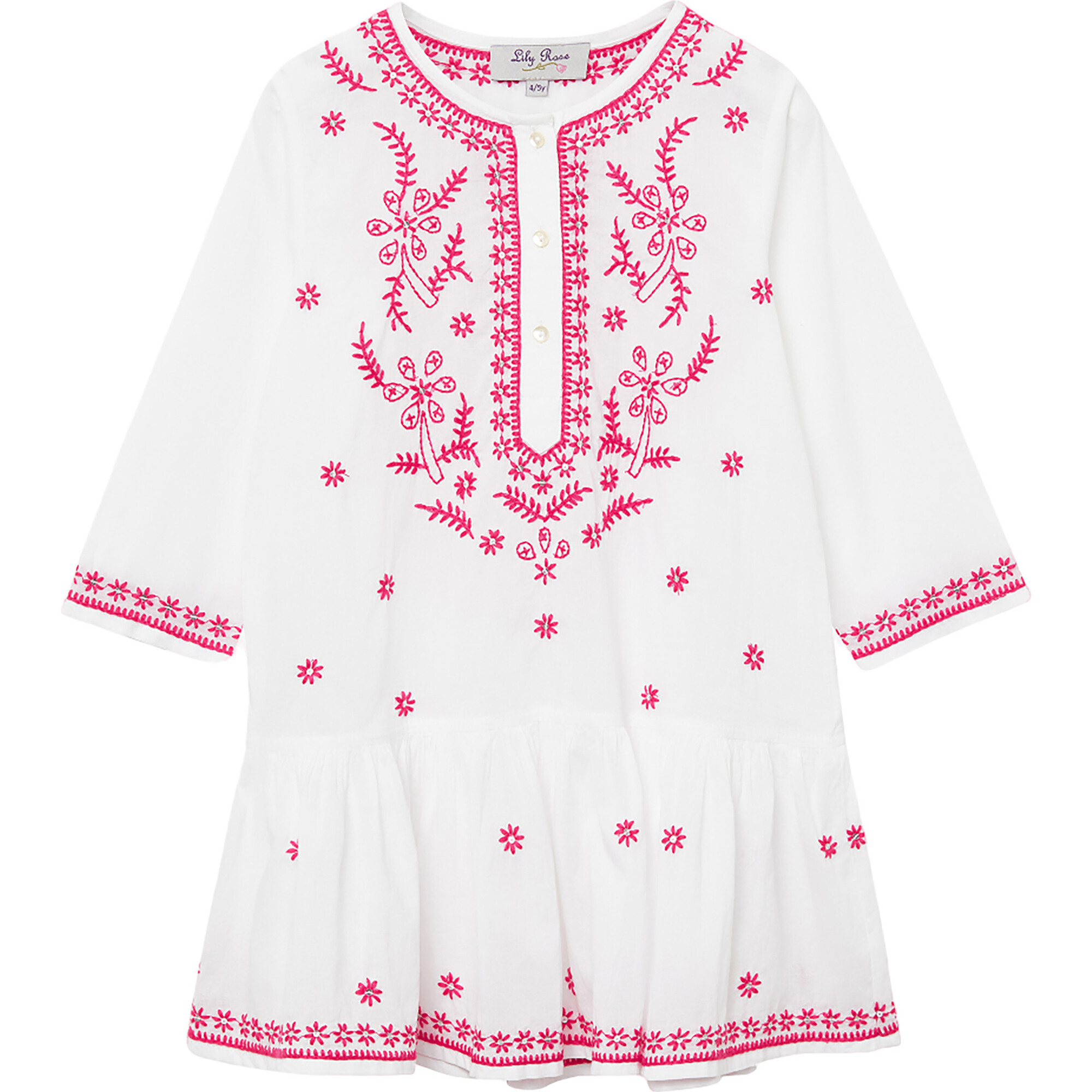 Embroidered Kaftan, White & Fuchsia - Cover-Ups - 1