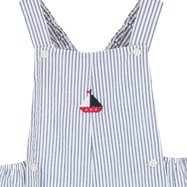 Little Alexander Sailboat Bib Shorts, Navy Stripe - Rompers - 3