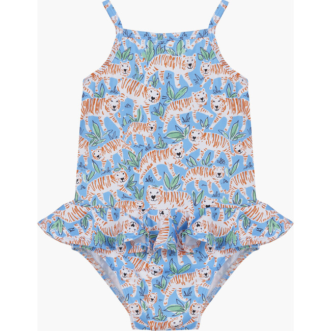 Little Tiger Peplum Swimsuit, Aqua
