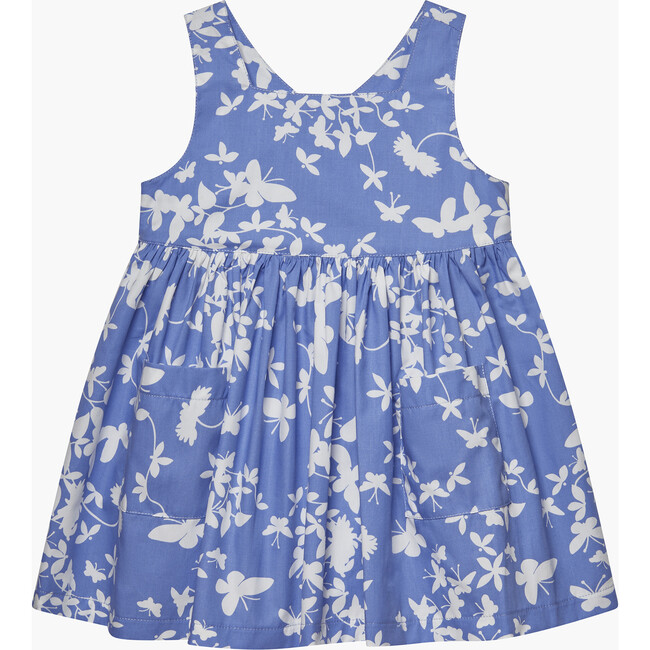 Little Adelina Butterfly Cross Back Dress, Cornflower Blue - Dresses - 1