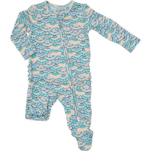MERMAID SCALE 2-Way Ruffle Back Zipper Footie - Footie Pajamas - 1