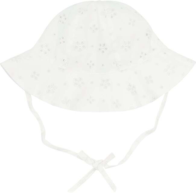 Eyelet Double-Lined Large Brim Sun Hat, White