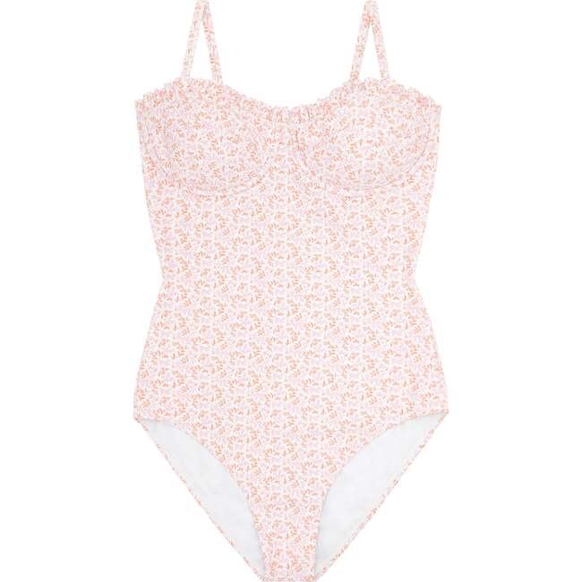 Women's Calypso Botanic Ruffle Edged One-Piece, Coral - One Pieces - 1