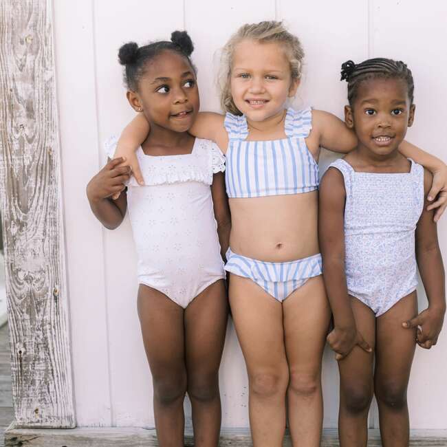 Eyelet Square Neck Double Ruffle One-Piece, White - Minnow Swim ...