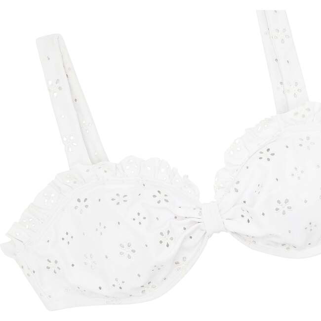 Women's Eyelet Tie Knot Bikini Top, White - Two Pieces - 2