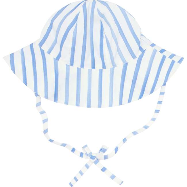 Bahamian Double-Lined Large Brim Sun Hat, Blue Stripe - Hats - 1
