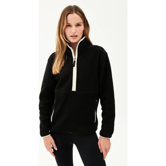 Libby Sherpa Half Zip Sweatshirt, Black And Creme - Sweatshirts - 4
