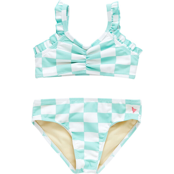 Girls Claire Bikini, Mint Check - Pink Chicken Swim | Maisonette