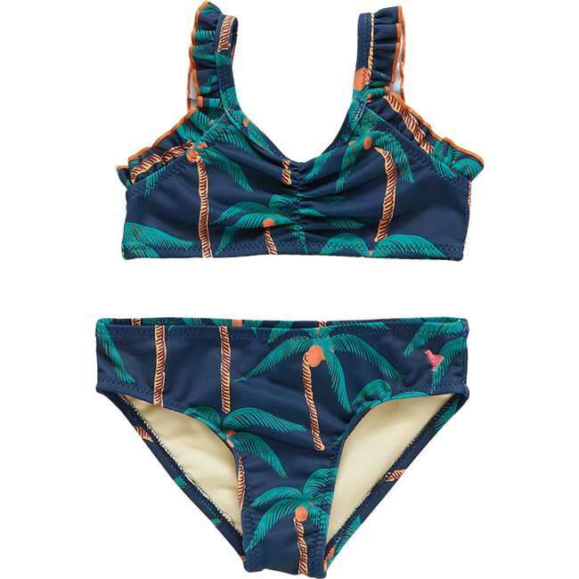 Girls Claire Bikini, Navy Palm Trees - Two Pieces - 1