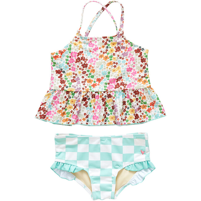 Girls Joy Tankini, Multi Ditsy Floral - Two Pieces - 1