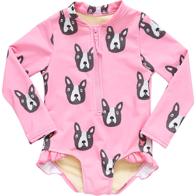 Girls Arden Suit, Pink Boston Terrier - One Pieces - 1
