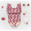 Girls Quinn Suit, Pink Posey Block Print - One Pieces - 3
