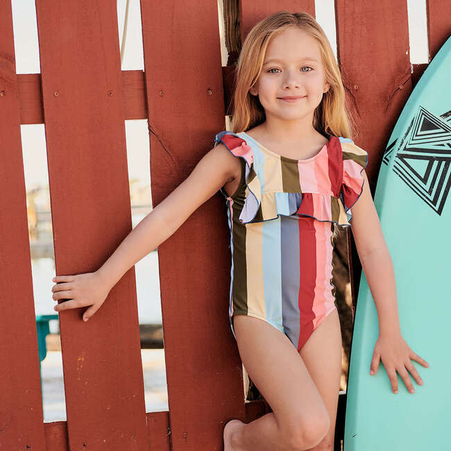 Girls Quinn Suit, Multi Wide Stripe - One Pieces - 2