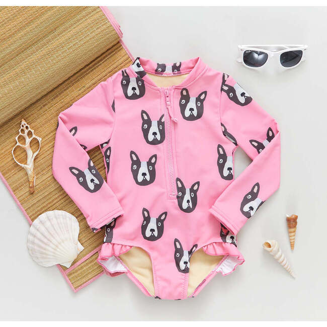 Girls Arden Suit, Pink Boston Terrier - One Pieces - 6
