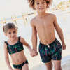Boys Swim Trunk, Navy Palm Trees - Swim Trunks - 2
