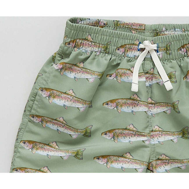 Boys Swim Trunk, Olive Rainbow Trout - Swim Trunks - 3