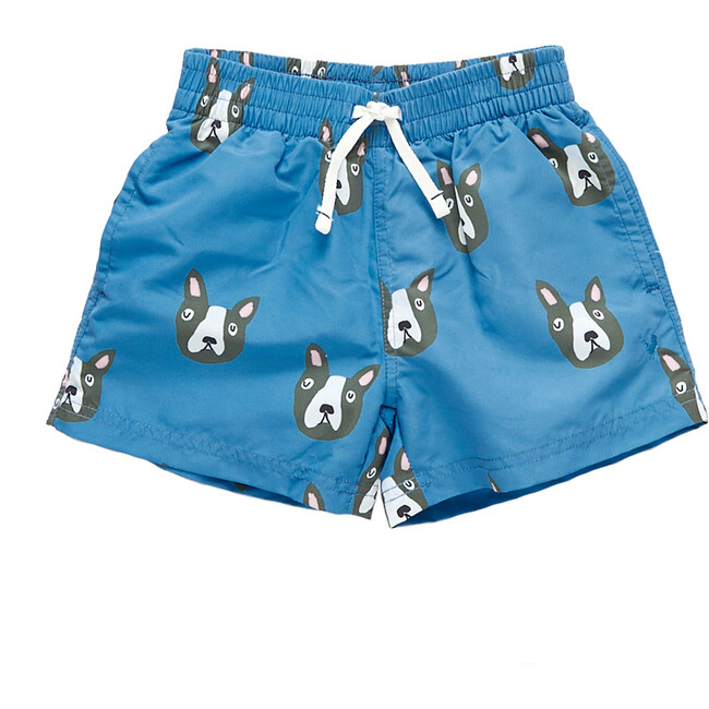 Boys Swim Trunk, Blue Boston Terrier