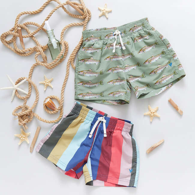 Boys Swim Trunk, Multi Wide Stripe - Swim Trunks - 5