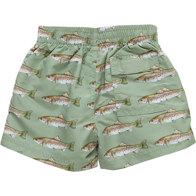 Boys Swim Trunk, Olive Rainbow Trout - Swim Trunks - 6