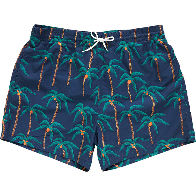 Mens Swim Trunk, Navy Palm Trees - Swim Trunks - 1