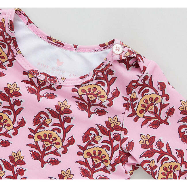 Baby Girls Rash Guard Set, Pink Posey Block Print - Rash Guards - 2
