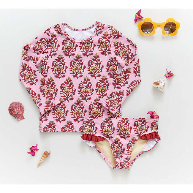 Baby Girls Rash Guard Set, Pink Posey Block Print - Rash Guards - 4