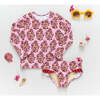 Baby Girls Rash Guard Set, Pink Posey Block Print - Rash Guards - 4