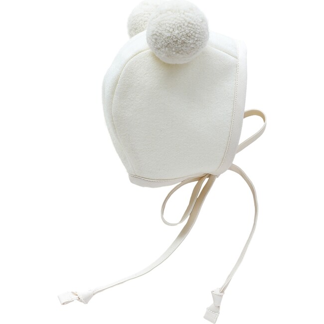 Ivory Double Pom Bonnet Cotton-Lined, Cream
