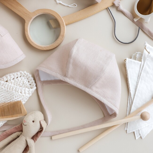 Just Beige Linen Bonnet Cotton-Lined, Beige - Hats - 2