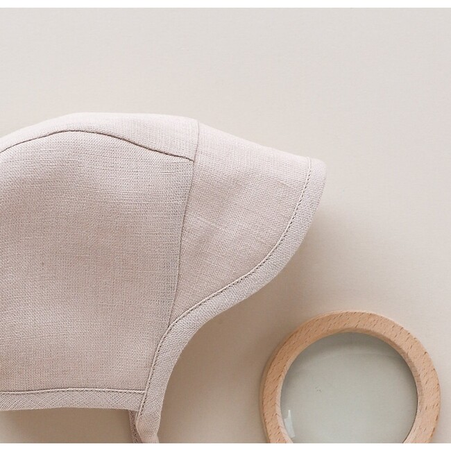 Brimmed Just Beige Linen Bonnet Cotton-Lined, Beige - Hats - 2