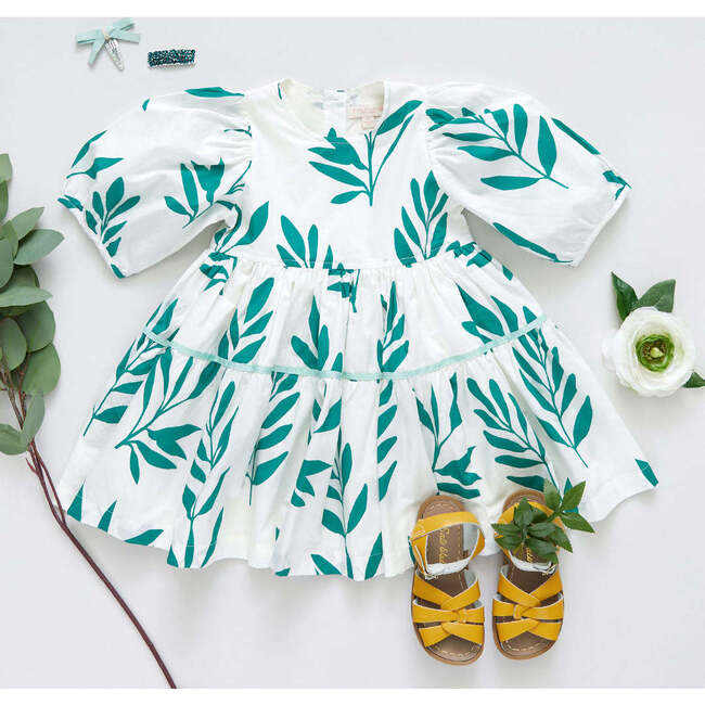 Maribelle 3/4 Puff Sleeve Dress, Jungle Leaf - Dresses - 5