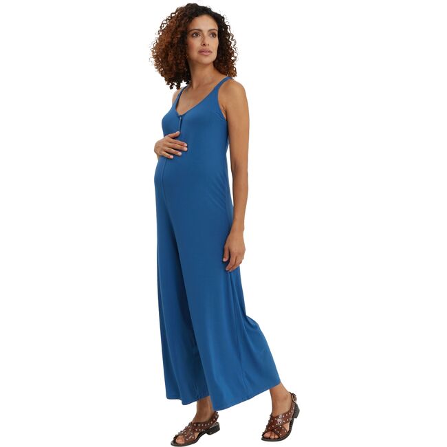 Women's Chelsea Sleeveless Wide Leg Front Snap Jumpsuit, French Blue - Jumpsuits - 1