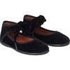 Bow Velvet Ballerina With Tie-Around Ankle Ribbons, Black - Dress Shoes - 3