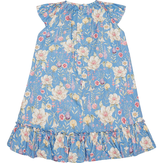 Dahlia Round Neck Smock Dress, Blue Floral - Dresses - 3