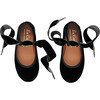 Bow Velvet Ballerina With Tie-Around Ankle Ribbons, Black - Dress Shoes - 5