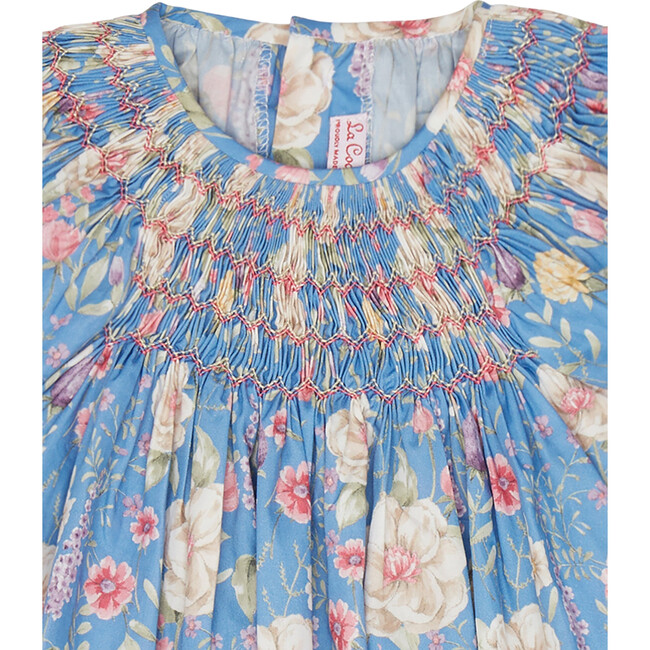 Dahlia Round Neck Smock Dress, Blue Floral - Dresses - 4